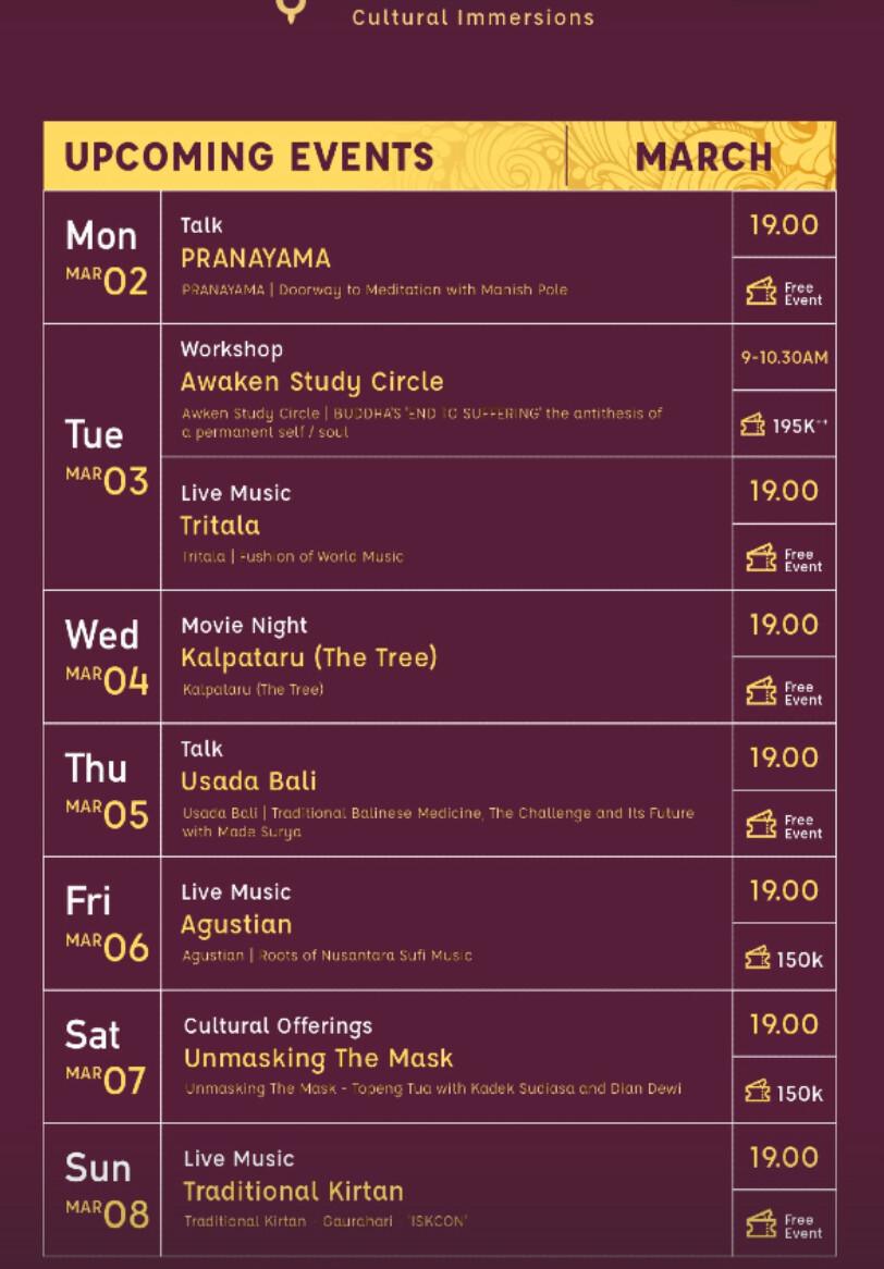 Event Schedule at Usada 