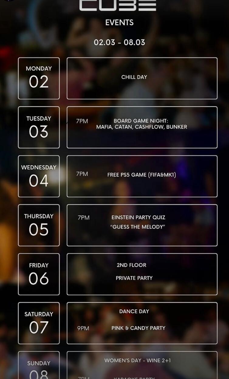 Week Event Schedule at Cube Bali 