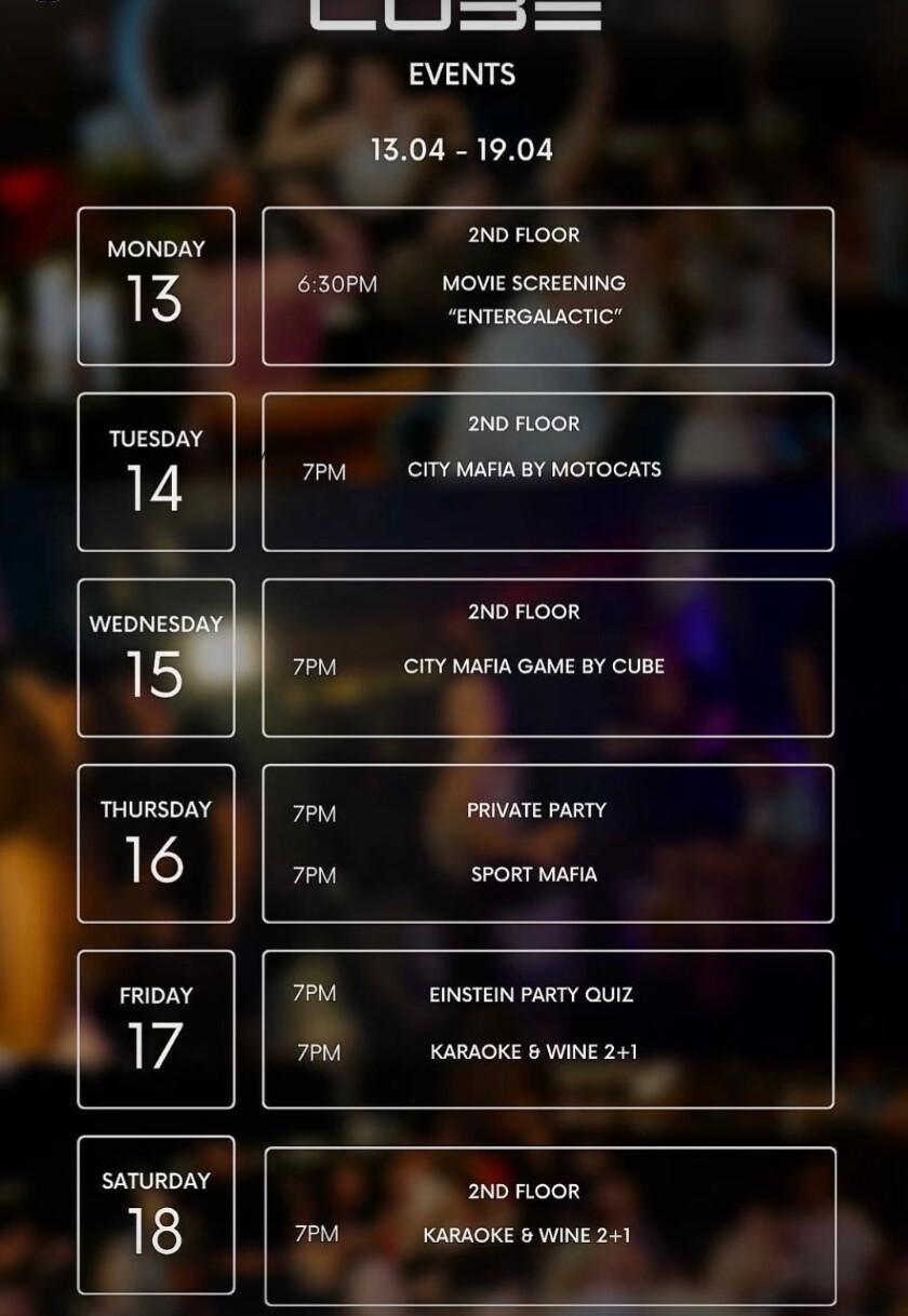 Week Event Schedule at Cube Bali 