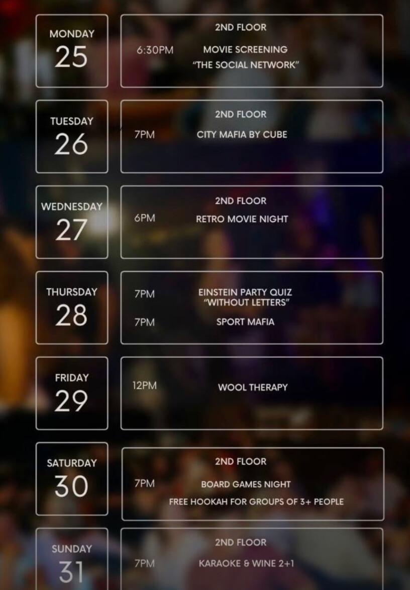 Week Event Schedule at Cube Bali 