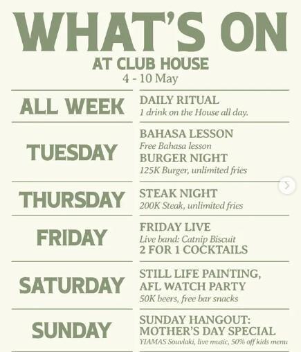 What's On At Club House Pererenan