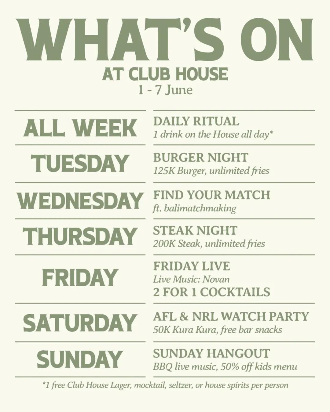 What's On At Club House Pererenan What's On At Club House Pererenan
