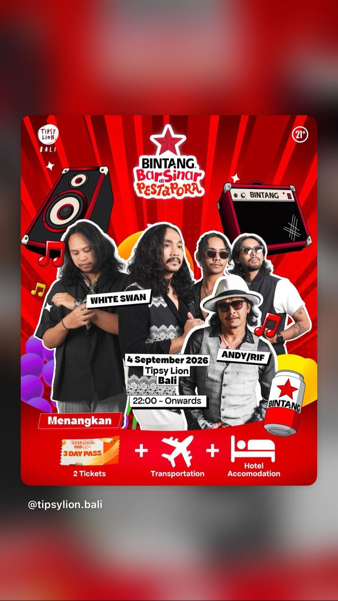 Bintang Bar Sinar di Pestapora featuring White Swan & Andy /rif at Tipsy Lion Bintang Bar Sinar di Pestapora featuring White Swan & Andy /rif at Tipsy Lion