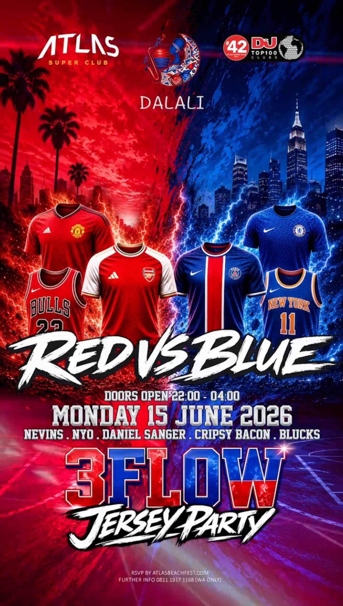 Red vs Blue 3Flow Jersey Party at Atlas Super Club
