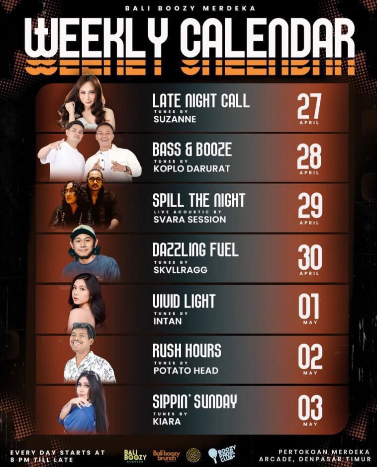 Weekly schedule at Bali Boozy Kitchen & Bar