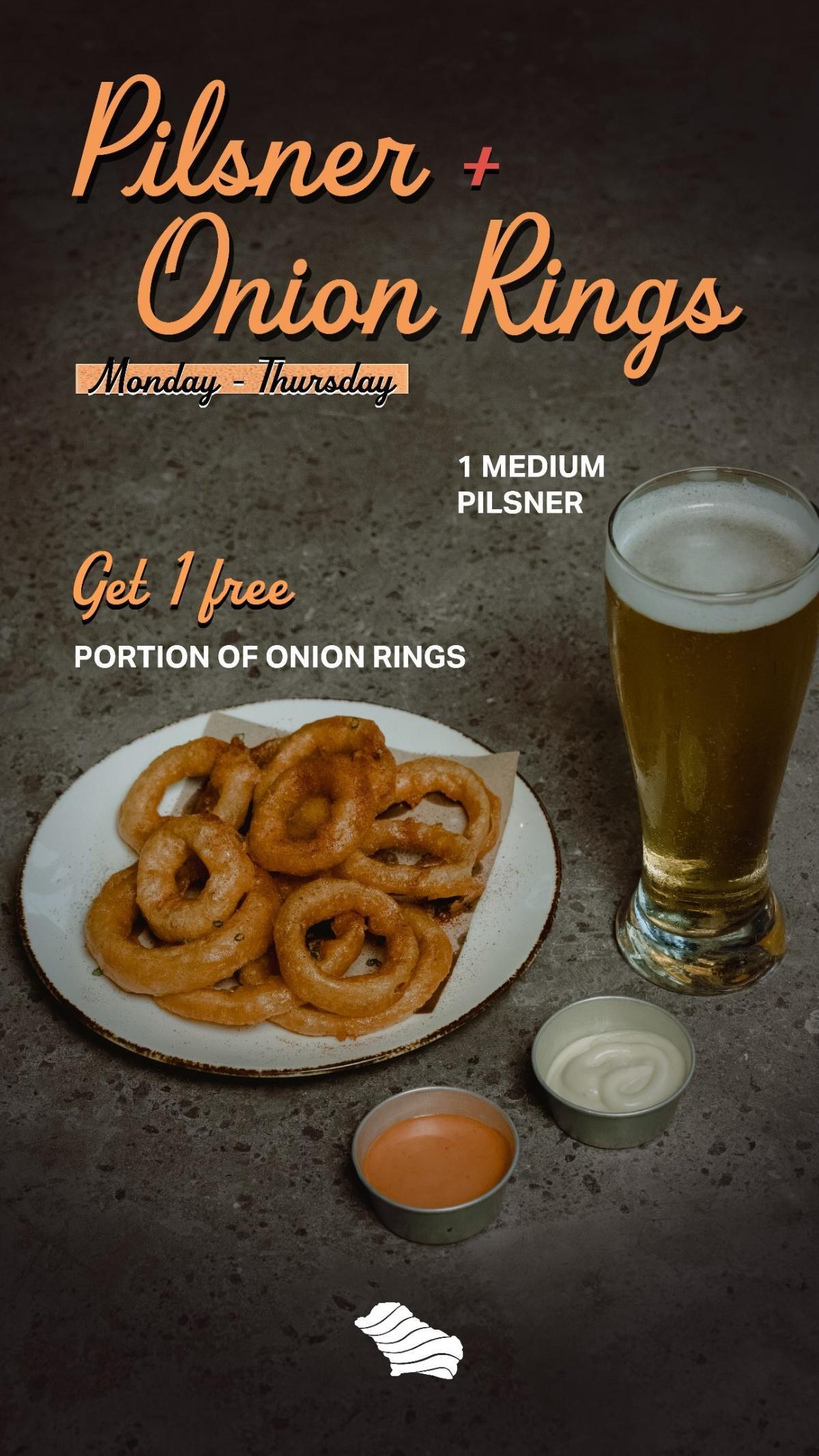 Pilsner + Onion Rings Promo at Pigstone Taphouse Mon-Thurs