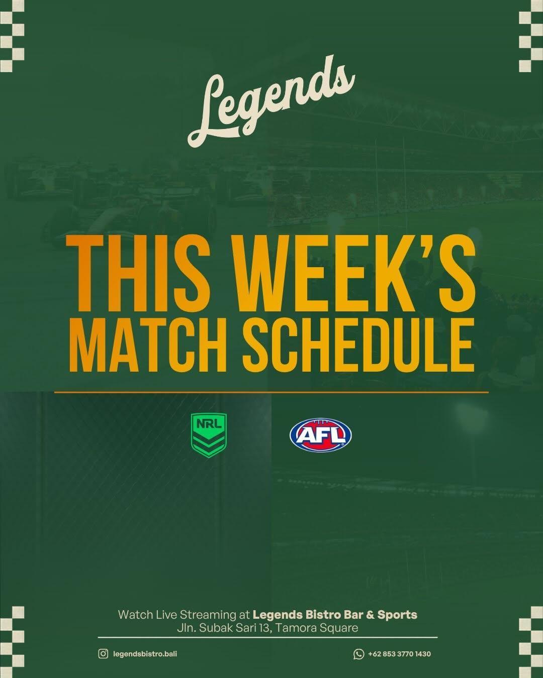 NRL Round 22 & AFL Round 21 at JL Legends NRL Round 22 & AFL Round 21 at JL Legends