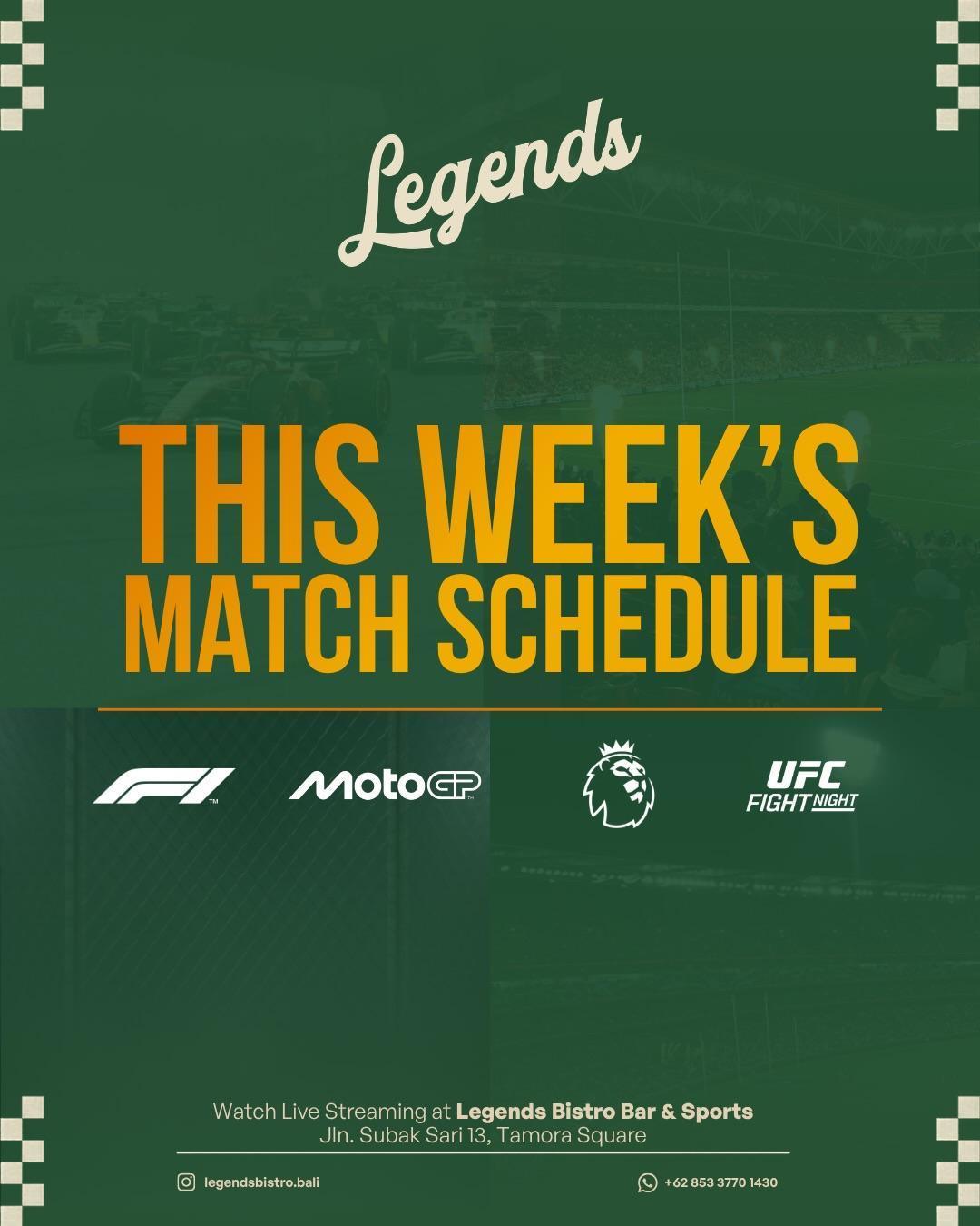 Weekly Sports Schedule at Legends at JL Legends Weekly Sports Schedule at Legends at JL Legends