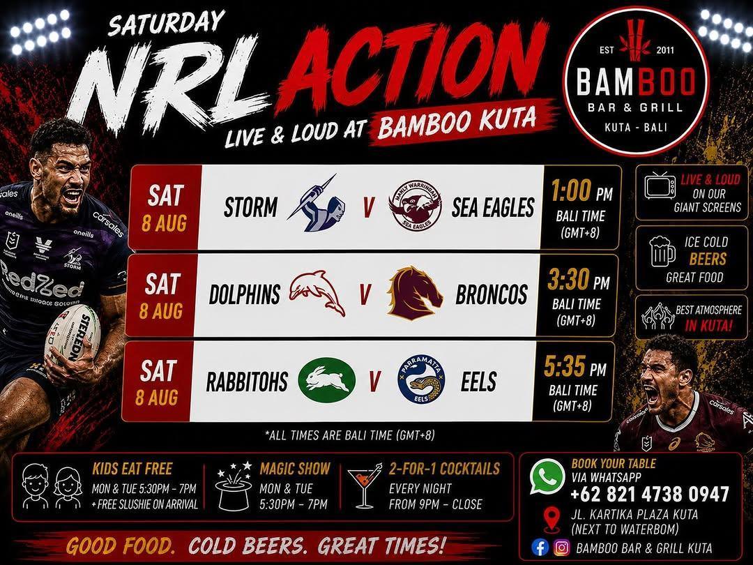 Saturday NRL Live at Bamboo Kuta Saturday NRL Live at Bamboo Kuta