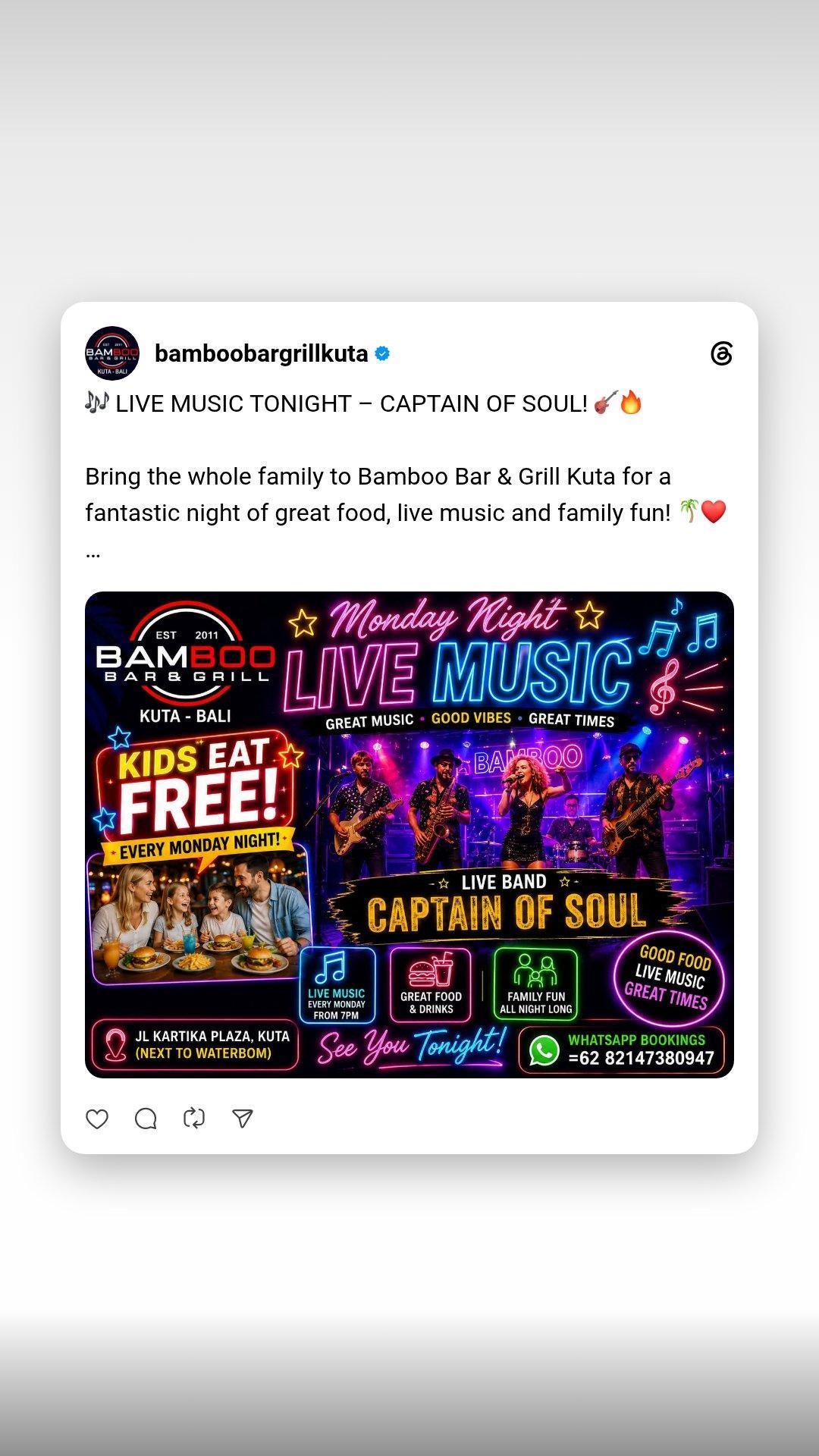 Monday Night Live Music - Captain of Soul at Bamboo Bar & Grill Kuta Monday Night Live Music - Captain of Soul at Bamboo Bar & Grill Kuta