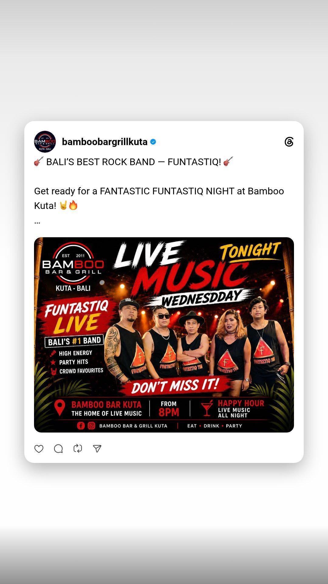 Funtastiq Live at Bamboo Bar & Grill Kuta Funtastiq Live at Bamboo Bar & Grill Kuta