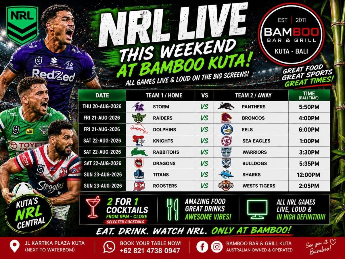 AFL & NRL Saturday Party at Bamboo Bar & Grill Kuta AFL & NRL Saturday Party at Bamboo Bar & Grill Kuta