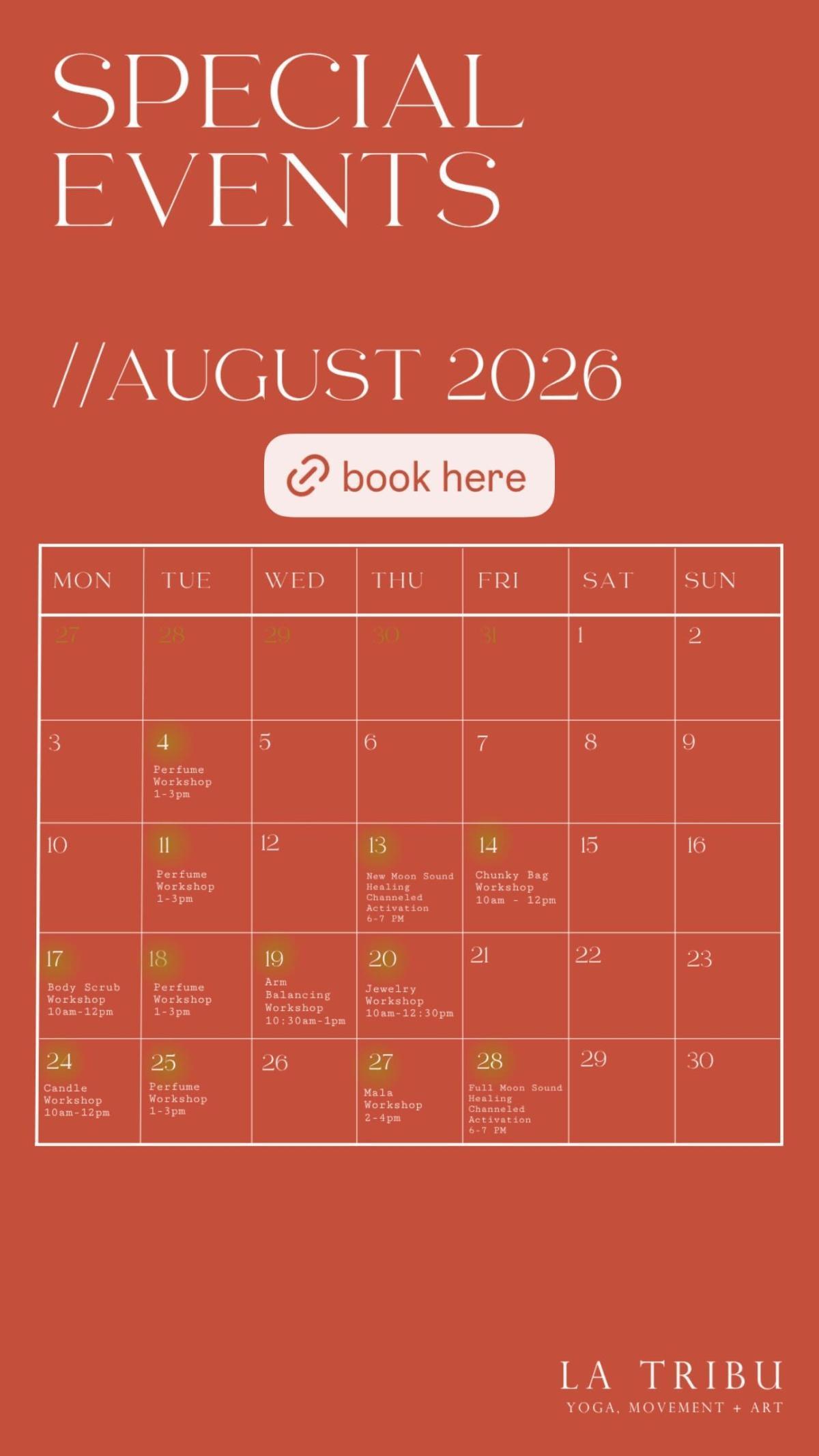 This Month Workshops at La Tribu Bali This Month Workshops at La Tribu Bali