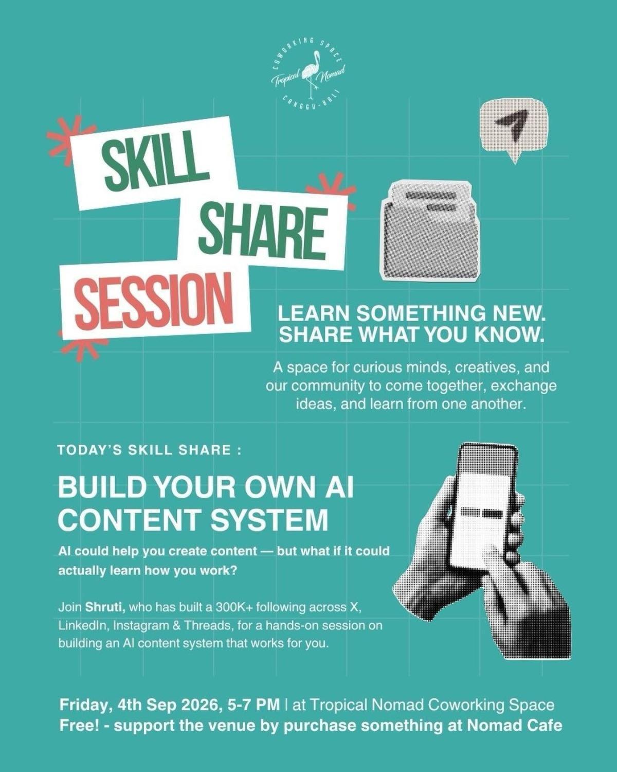 Tropical Nomad Skill Share: Build Your Own AI Content System at Tropical Nomad Canggu Tropical Nomad Skill Share: Build Your Own AI Content System at Tropical Nomad Canggu