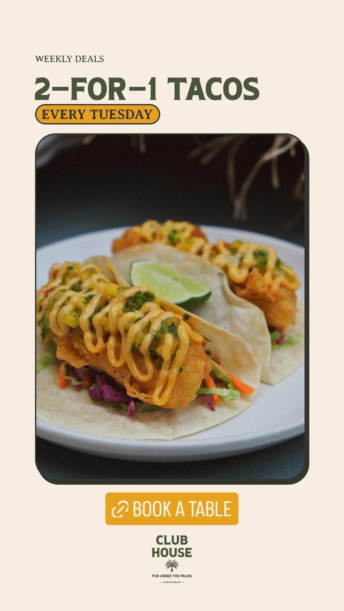 2-For-1 Tacos at Club House Pererenan 2-For-1 Tacos at Club House Pererenan