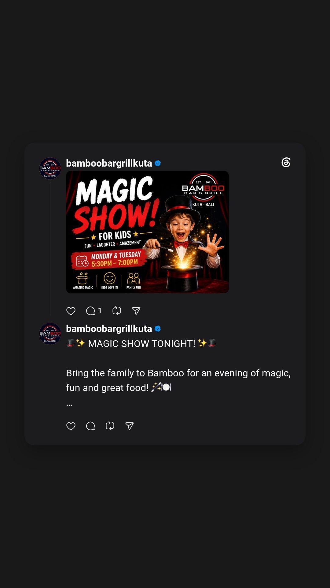 Magic Show for Kids at Bamboo Bar & Grill at Bamboo Bar & Grill Kuta Magic Show for Kids at Bamboo Bar & Grill at Bamboo Bar & Grill Kuta