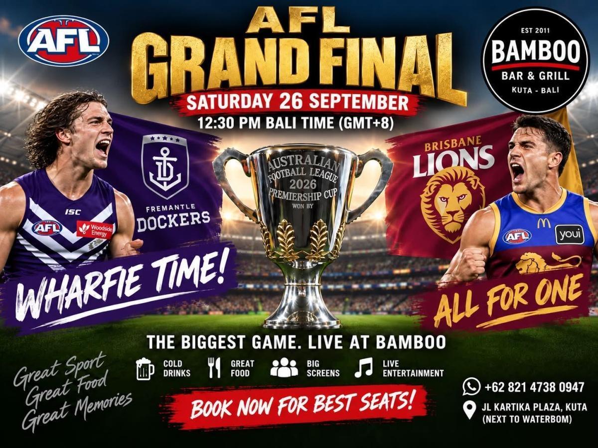 AFL Grand Final: Fremantle Dockers vs Brisbane Lions at Bamboo Bar & Grill Kuta AFL Grand Final: Fremantle Dockers vs Brisbane Lions at Bamboo Bar & Grill Kuta