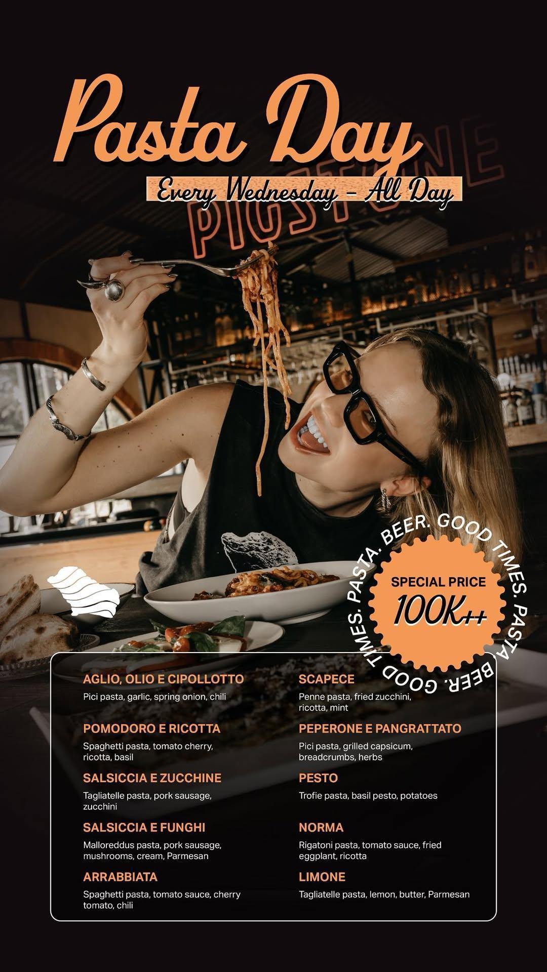 Pasta Day Every Wednesday at Pigstone Taphouse