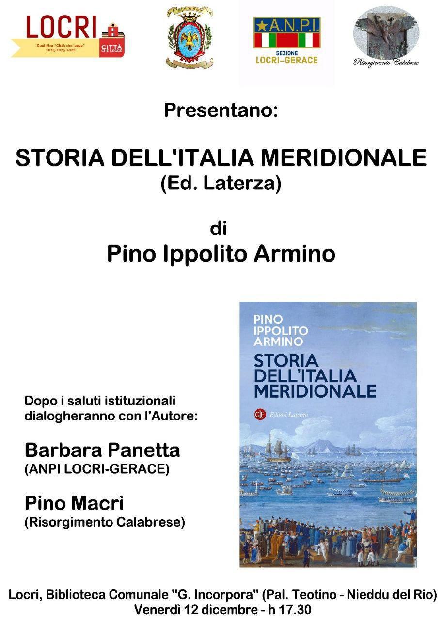 Storia dell'Italia Meridionale (Ed. Laterza) di Pino Ippolito Armino (inizio ore 17.30)