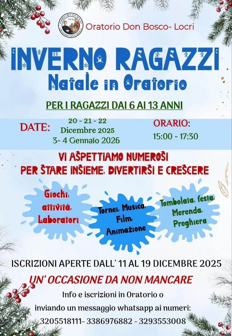 Inverno Ragazzi- Natale in Oratorio (dalle 15:00 alle 17:30)