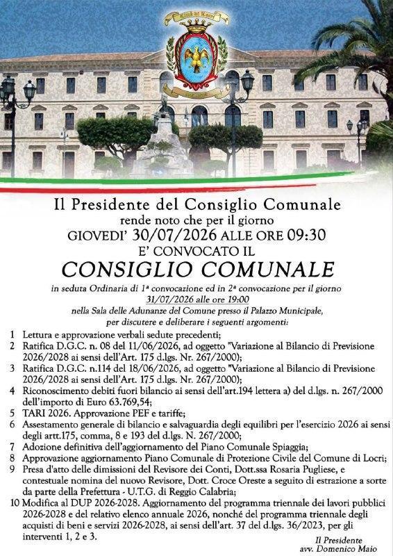 Consiglio Comunale (inizio ore 9:30)