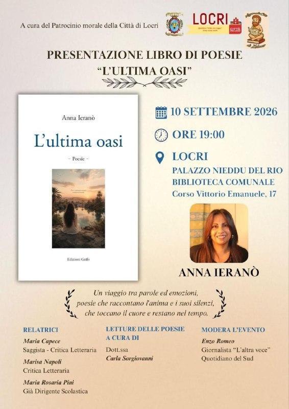 Presentazione libro di Poesie "L'Ultima Oasi" (inizio ore 19.00)