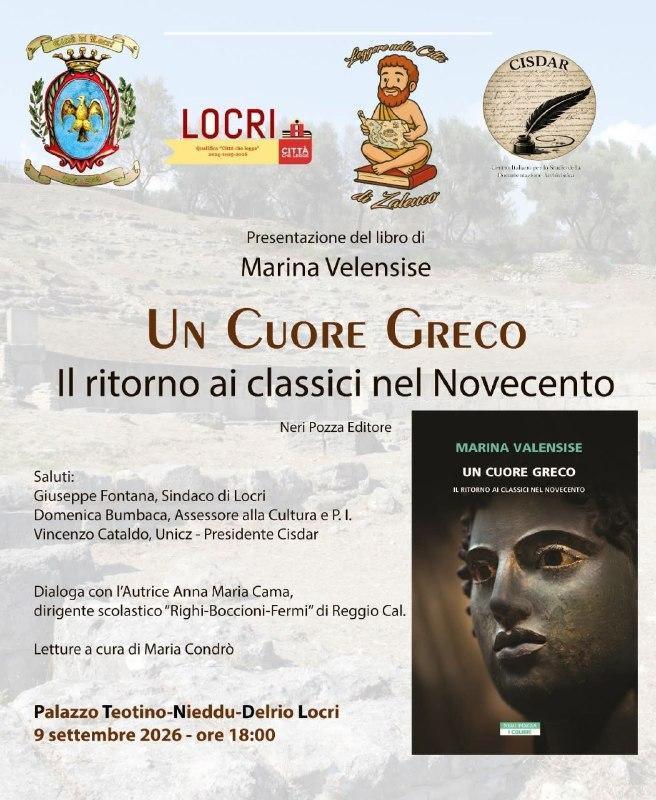 Presentazione libro di Marina Velensise "UN CUORE GRECO II ritorno ai classici nel Novecento" (inizio ore 18.00)