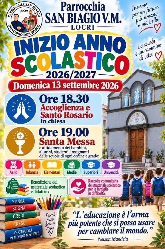 Inizio Anno Scolastico 2026/2027 (dalle ore 18.30)