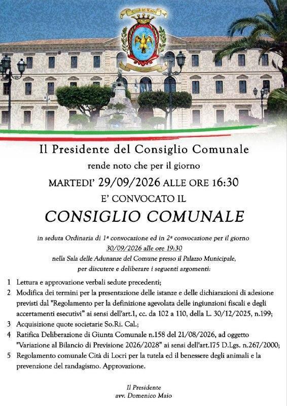 Consiglio Comunale (inizio ore 16:30)