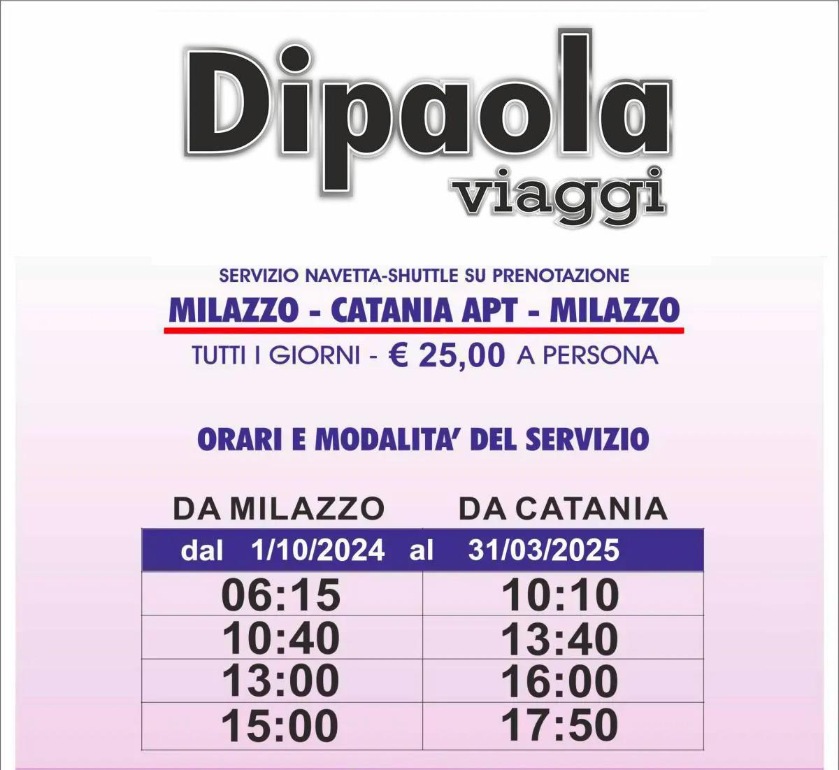 Prenota un transfer Catania APT -->Milazzo porto