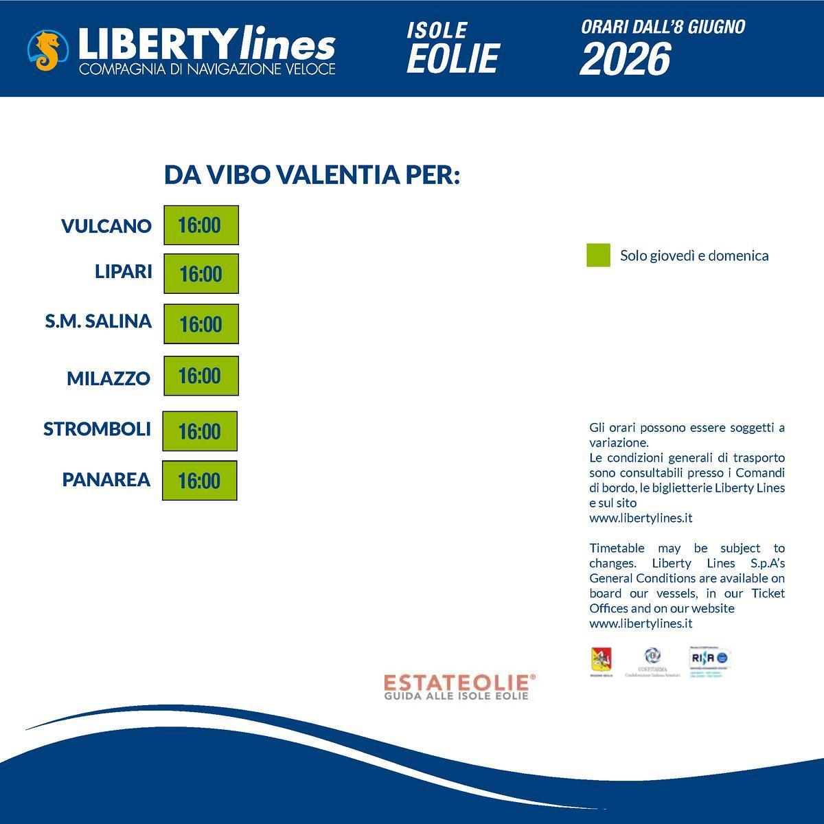 ORARI ALISCAFI DA E PER LE EOLIE