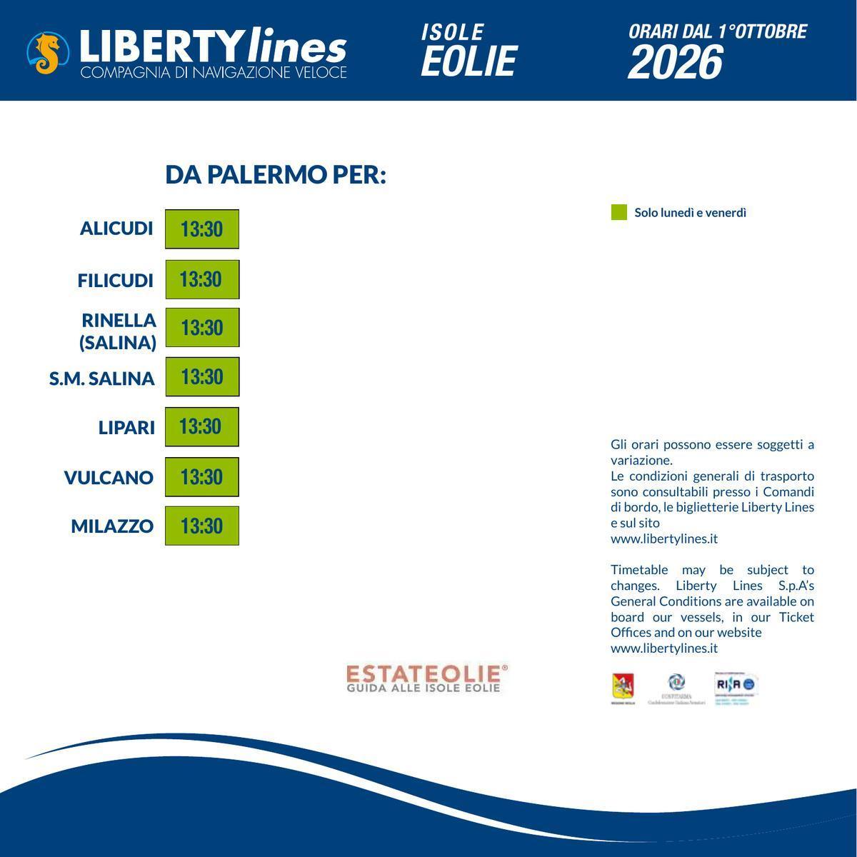ORARI ALISCAFI DA E PER LE EOLIE