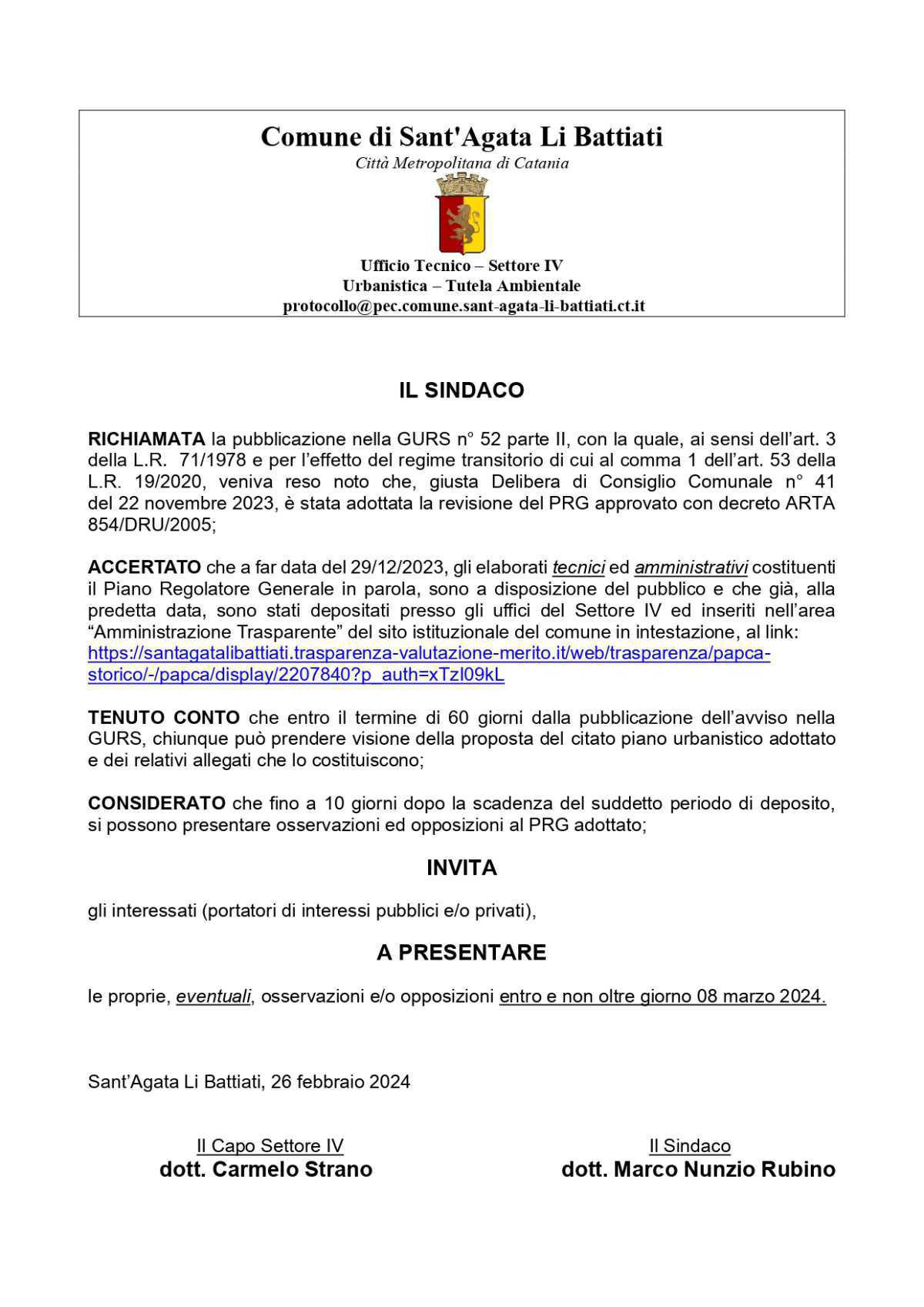 Piano Regolatore Generale Piano Regolatore Generale