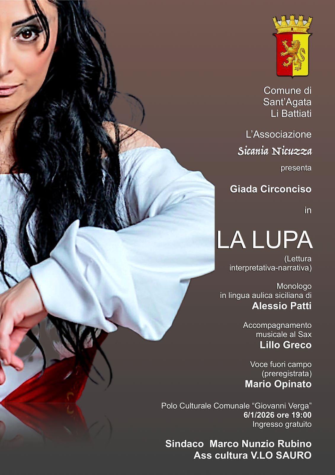 Spettacolo teatrale "La Lupa del Verga ed il Sax" Sicania Nicuzza (inizio ore 19:00)