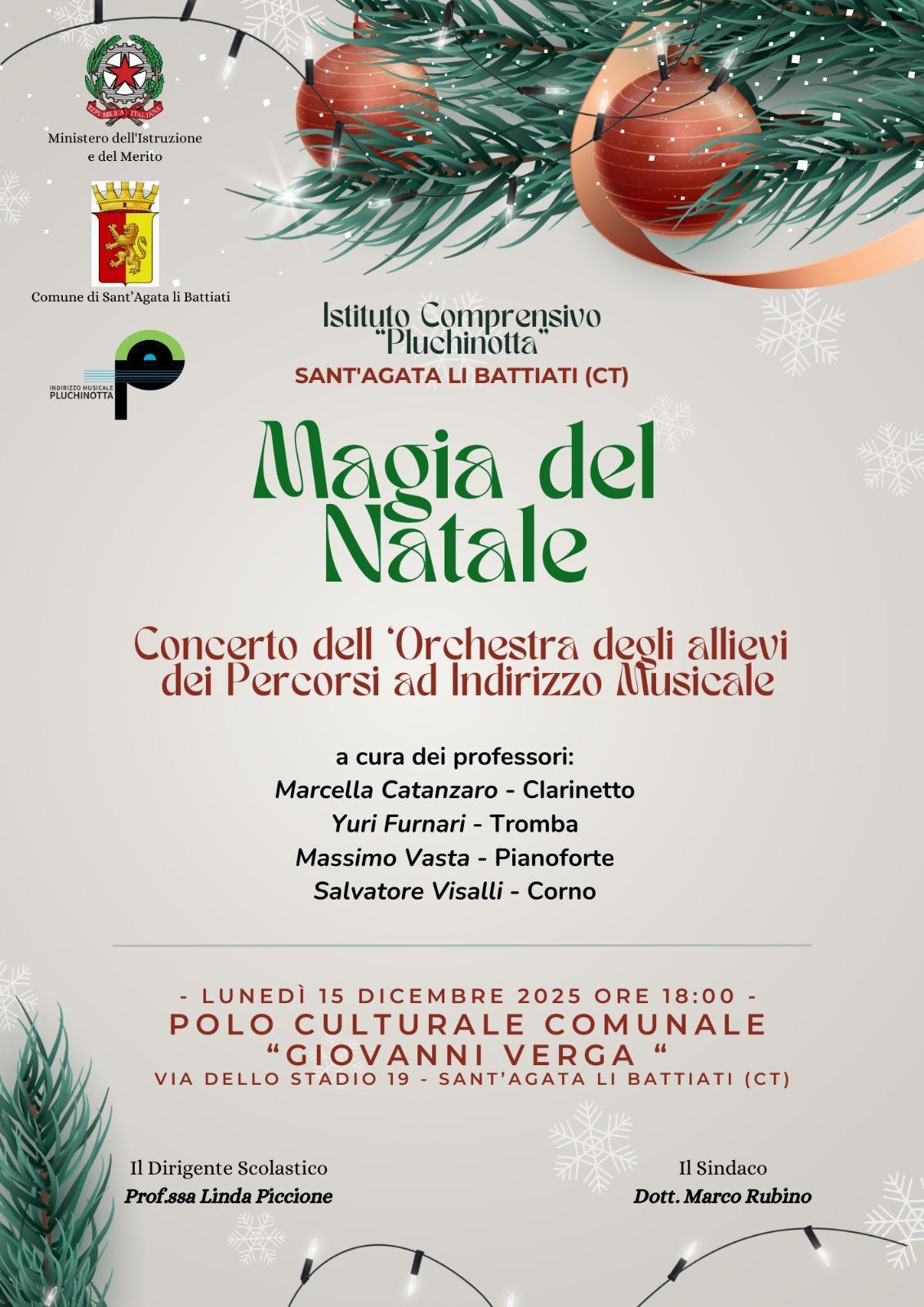 "Magia del Natale" Concerto dell'Orchestra degli allievi dei Percorsi ad indirizzo Musicale (start h. 18:00)