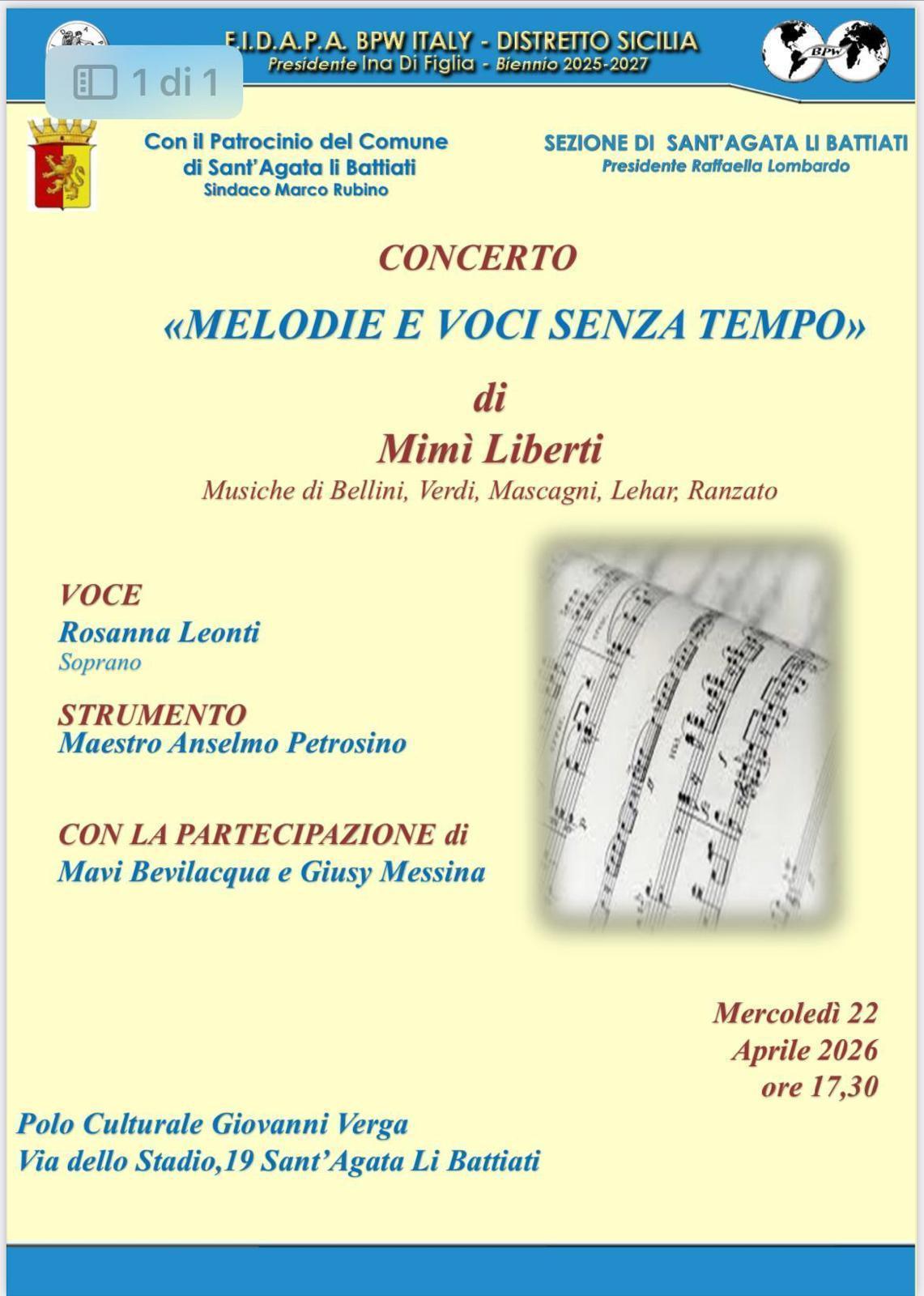 Concerto "Melodie e Voci Senza Tempo" di Mimì Liberti (inizio ore 17.30)