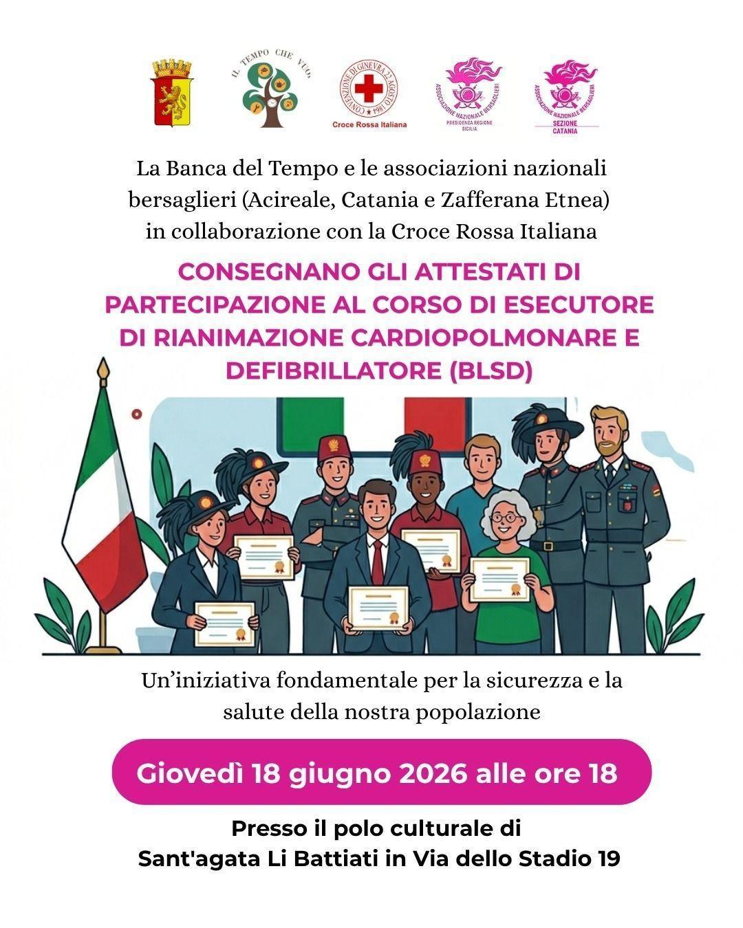 Consegna Attestati di partecipazione al corso di esecutore di rianimazione cardiopolmonare e defibrillatore (BLSD) (inizio ore 18.00)