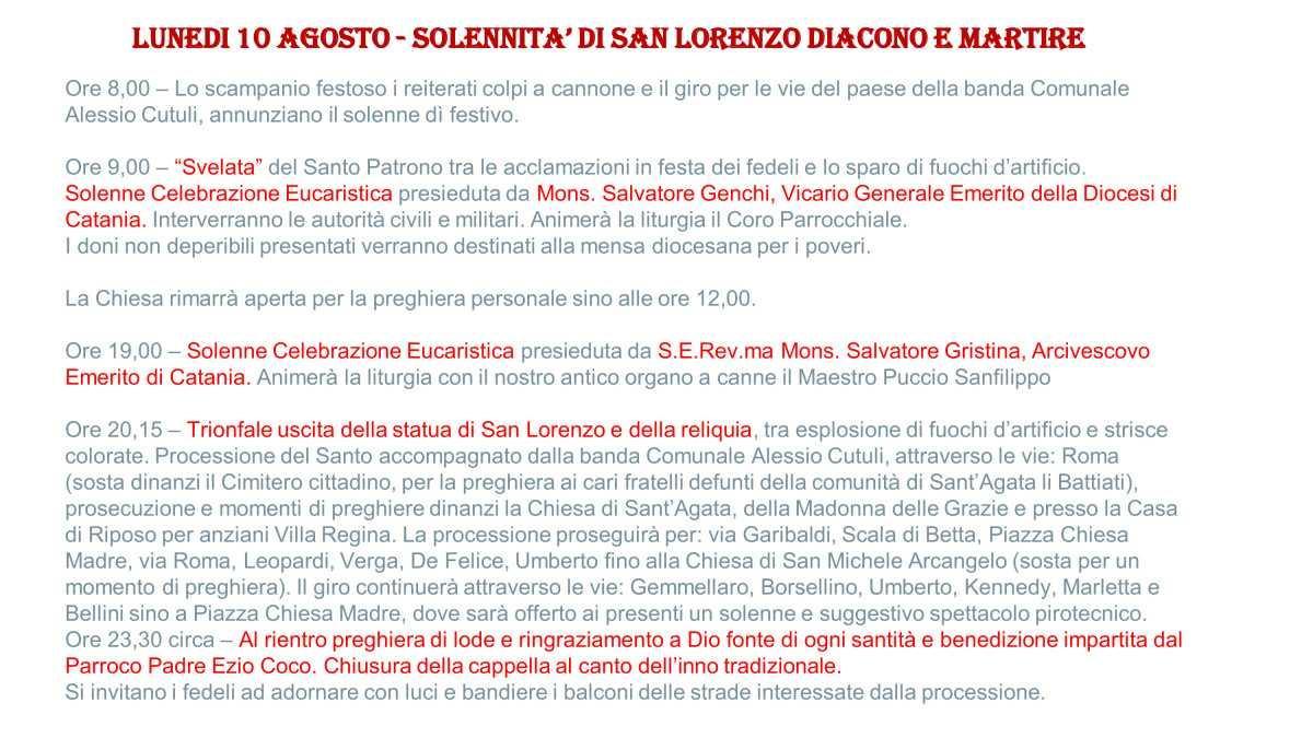 Solennità di San Lorenzo Diacono e Martire (dalle ore 8:00)