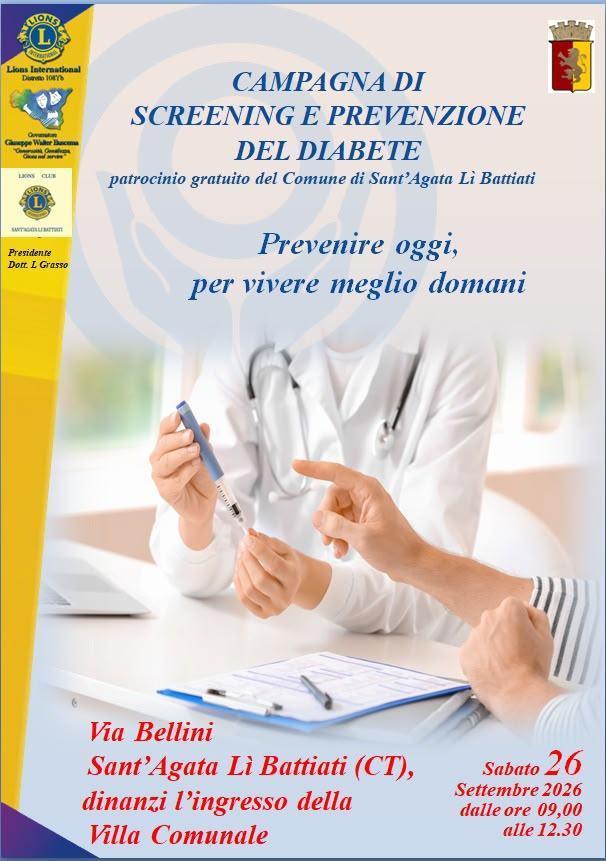 Campagna di Screening e prevenzione del Diabete (dalle ore 9.00 alle 12.30)