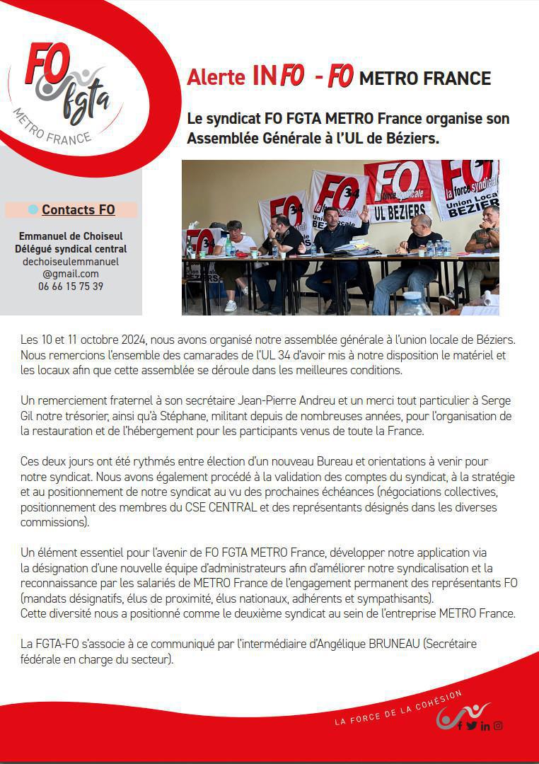 AG FO FGTA METRO France