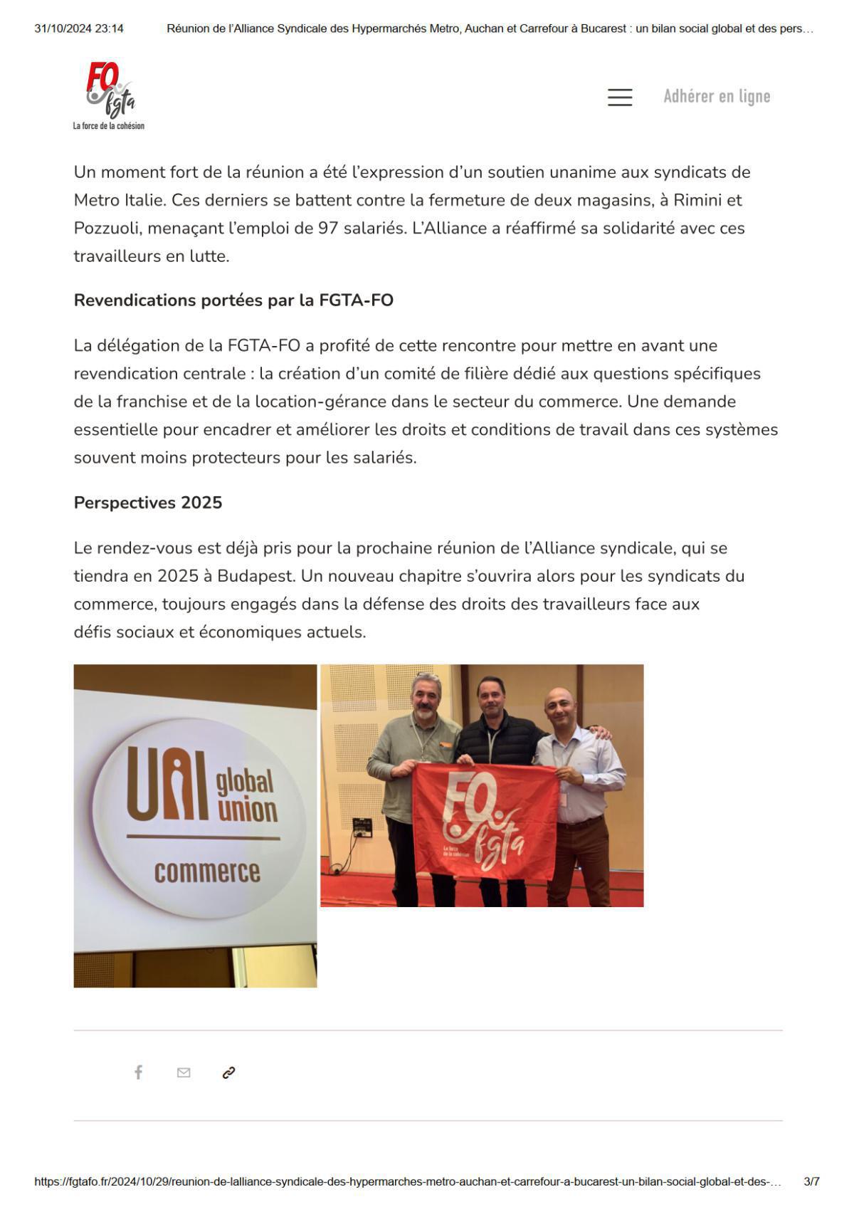 Réunion de l’Alliance Syndicale des Hypermarchés Metro, Auchan et Carrefour à Bucarest