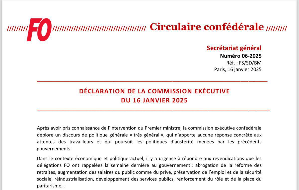 Circulaire Confédérale 16 Janvier 2025