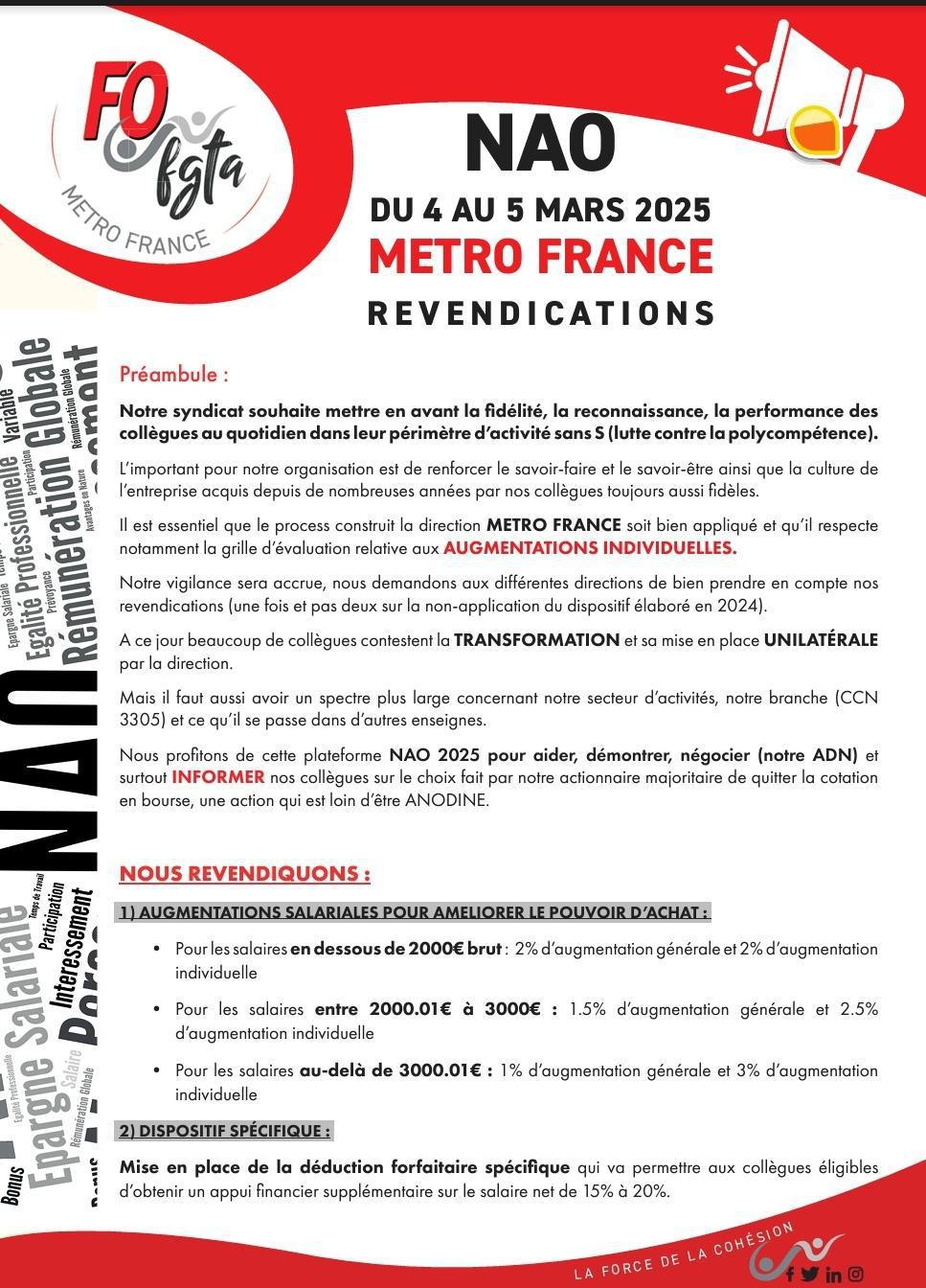 REVENDICATIONS NAO METRO FRANCE 2025