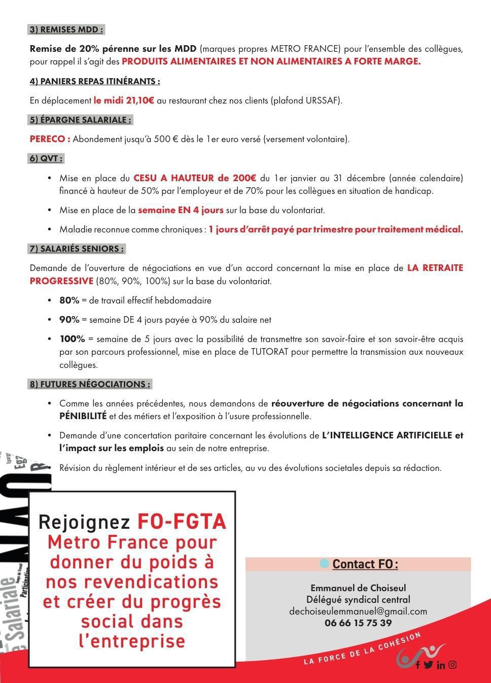 REVENDICATIONS NAO METRO FRANCE 2025