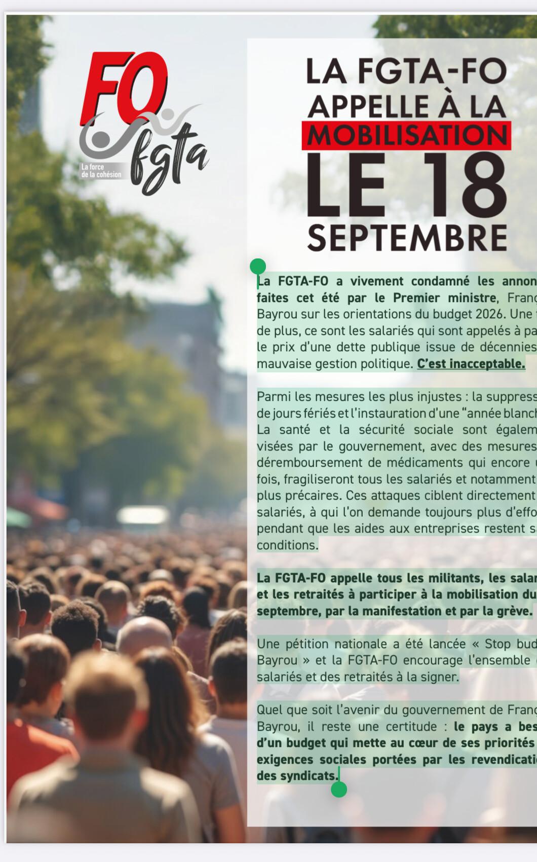 Appel à la mobilisation 18/09/25