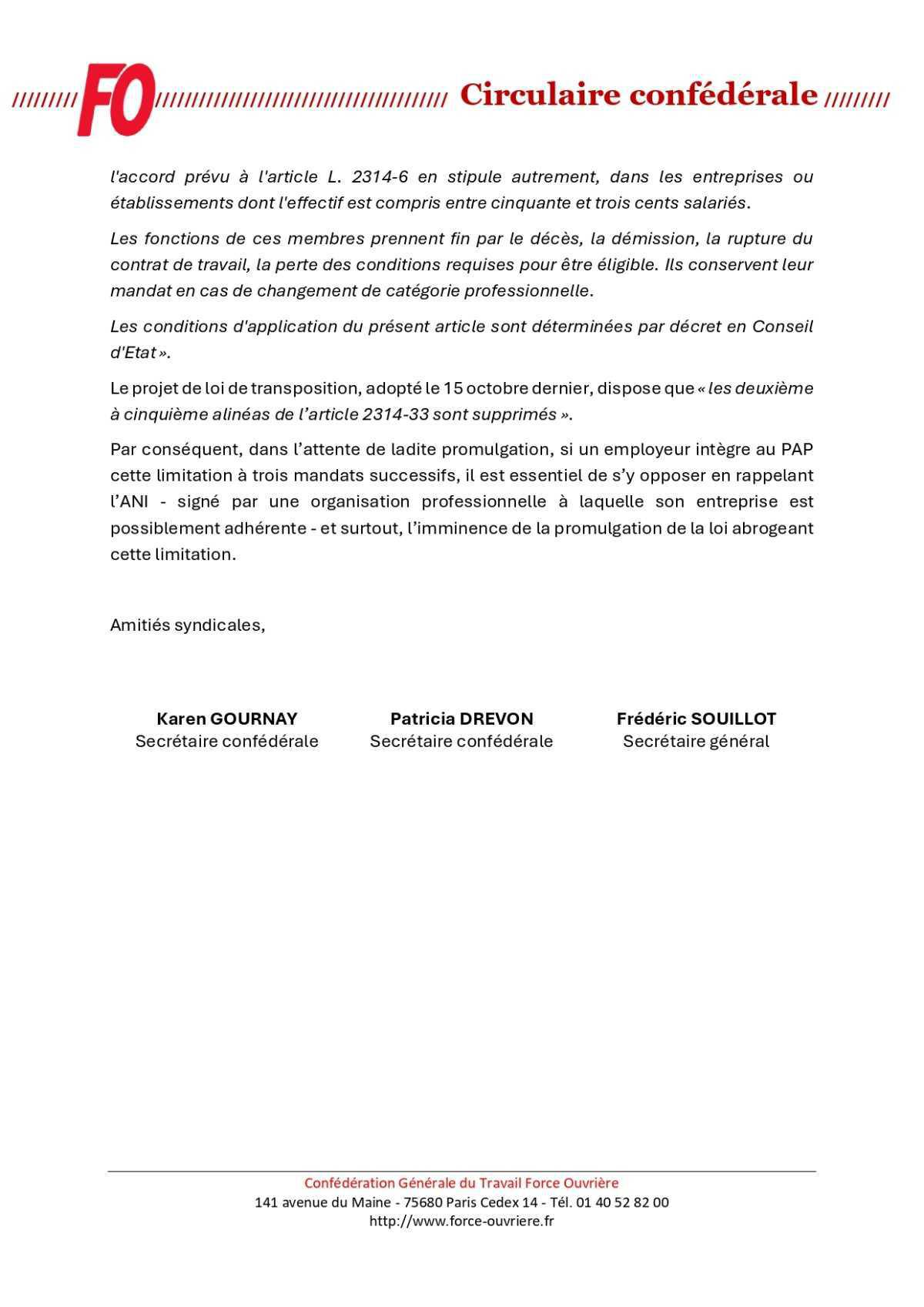 La fin de la limitation des TROIS MANDATS des élus CSE grâce à FO