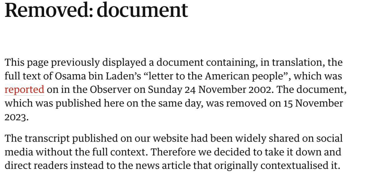 صحيفة الغارديان تسحب رسالة من بن لادن انتشرت بسرعة صحيفة الغارديان تسحب رسالة من بن لادن انتشرت بسرعة