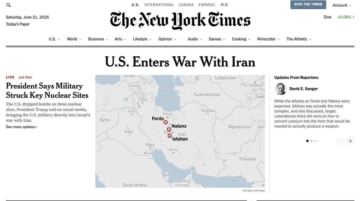 صدمة على الصفحة الأولى: "نيويورك تايمز" تعلن دخول أمريكا الحرب مع إيران صدمة على الصفحة الأولى: "نيويورك تايمز" تعلن دخول أمريكا الحرب مع إيران