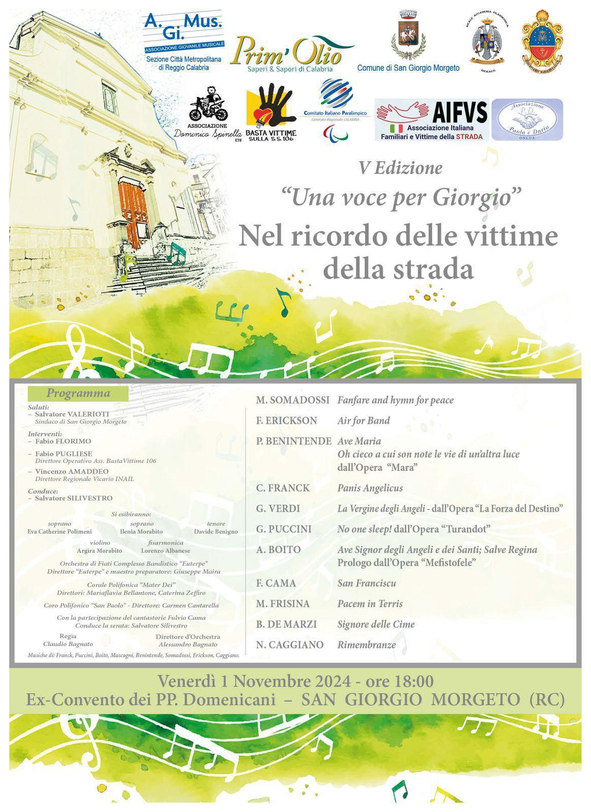 V Edizione "Una voce per Giorgio" Nel ricordo delle vittime della strada (inizio ore 18:00)