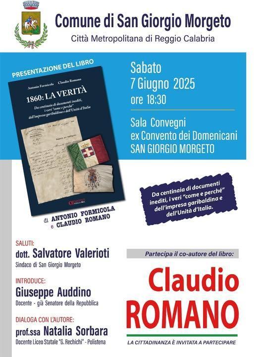 Presentazione del libro "1860 La Verità" di Antonio Formicola e Claudio Romano (inizio ore 18.30) Presentazione del libro "1860 La Verità" di Antonio Formicola e Claudio Romano (inizio ore 18.30)